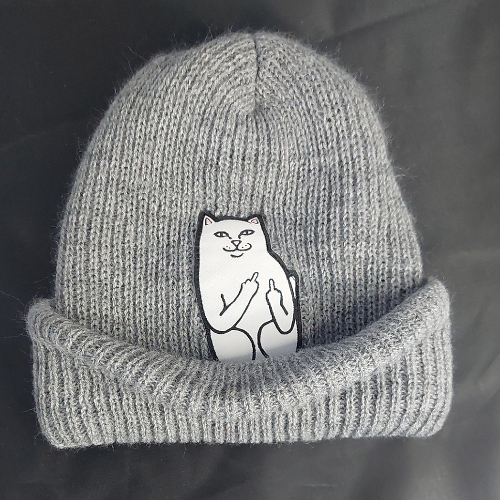 Ripndip Gray Beanie With Nermal Cat Patch - image 1